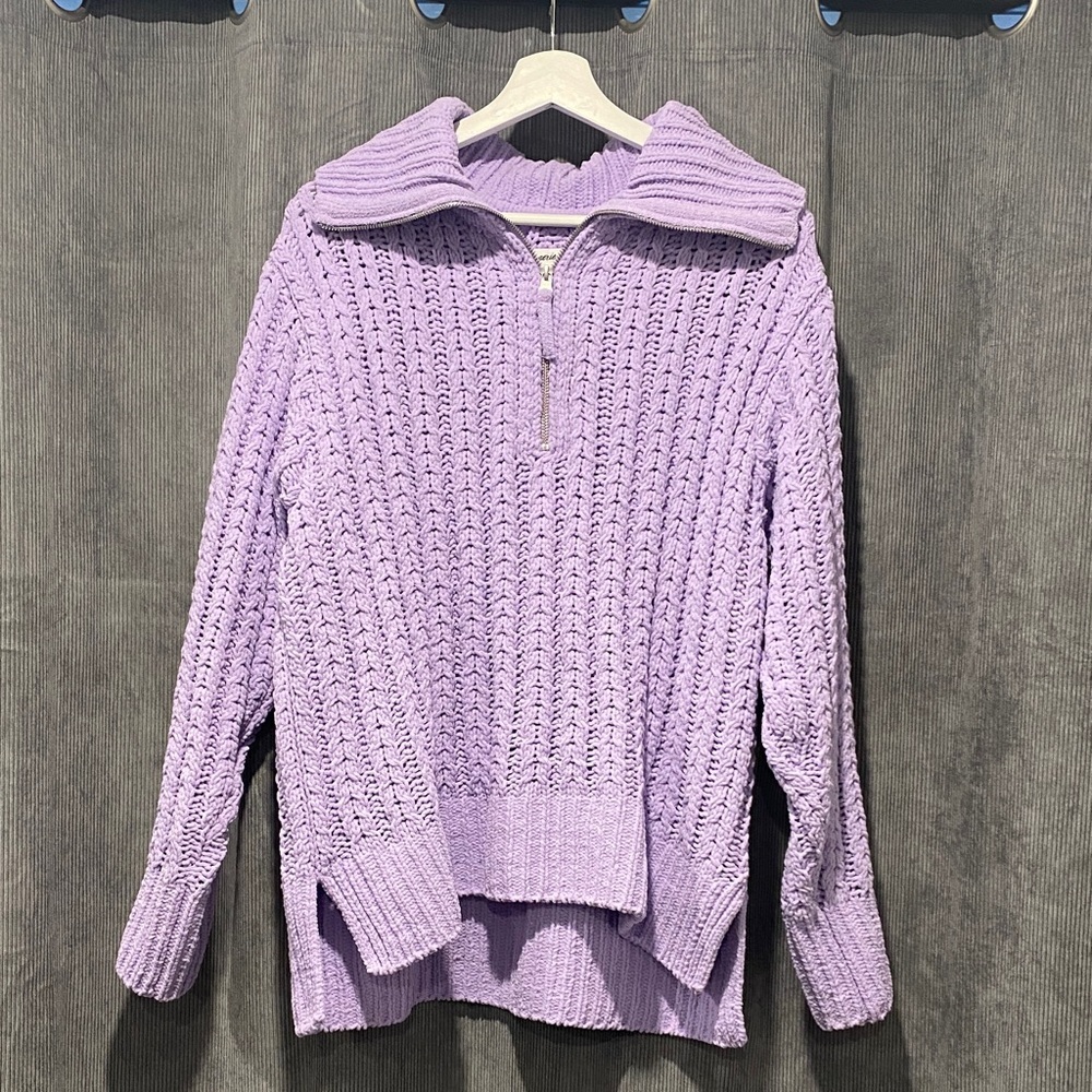 Aerie Lavender Cable Knit Chenille Sweater